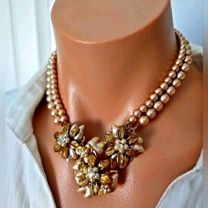 NOT FOR SALE Miriam Haskell Faux Pearls Glass Rhinestones Choker Necklace 17"
